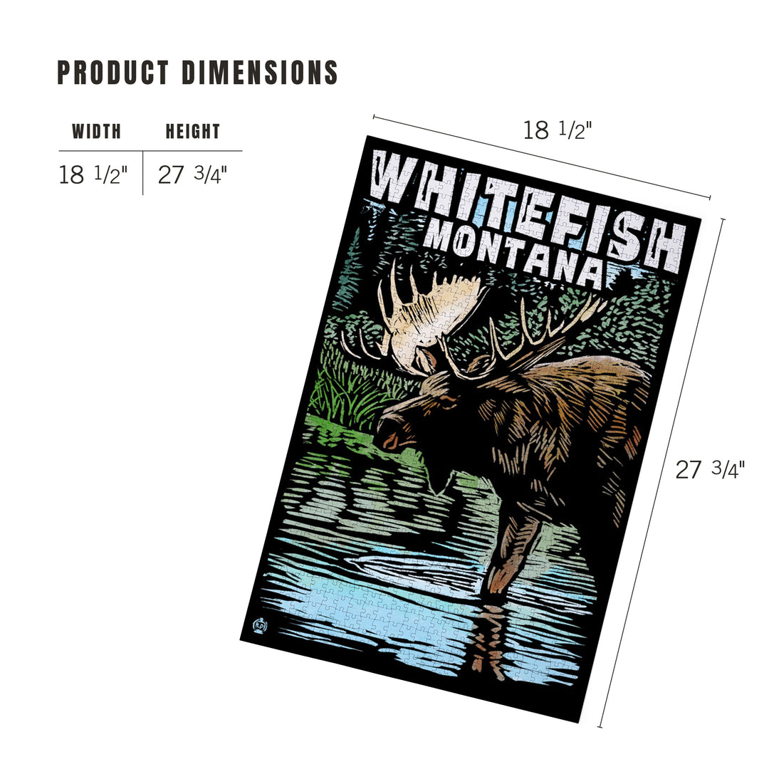 Whitefish, Montana, Moose, Scratchboard, Jigsaw Puzzle Puzzle Lantern Press 