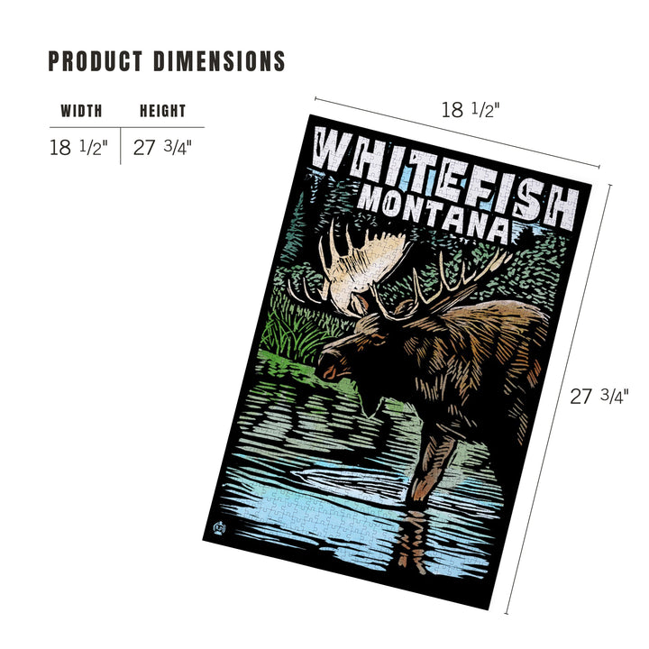 Whitefish, Montana, Moose, Scratchboard, Jigsaw Puzzle Puzzle Lantern Press 