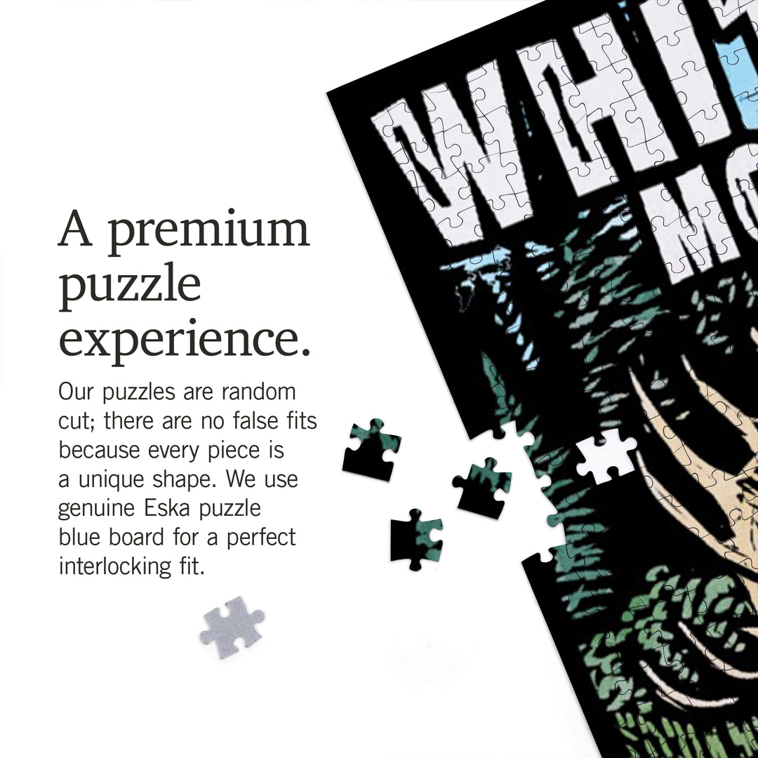 Whitefish, Montana, Moose, Scratchboard, Jigsaw Puzzle Puzzle Lantern Press 