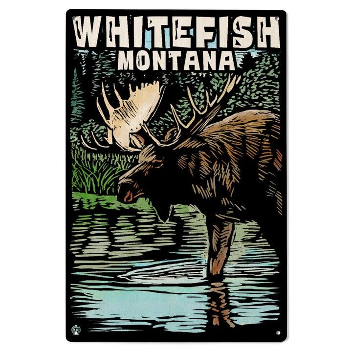 Whitefish, Montana, Moose, Scratchboard, Lantern Press Artwork, Wood Signs and Postcards Wood Lantern Press 