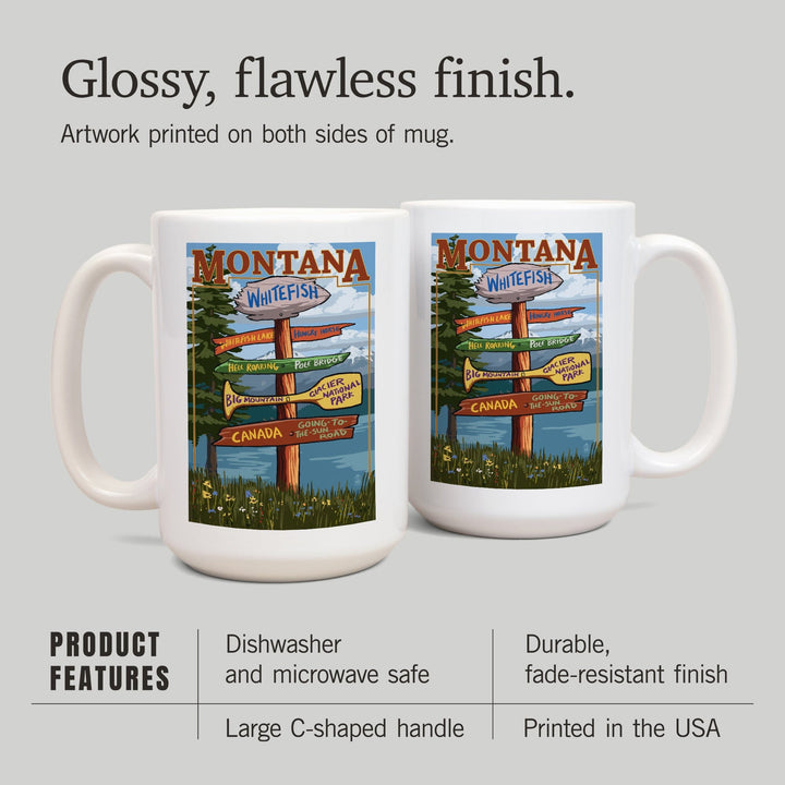 Whitefish, Montana, Sign Destinations, Ceramic Mug Mugs Lantern Press 