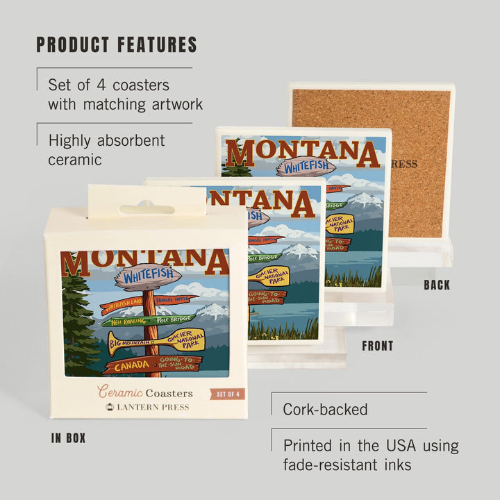 Whitefish, Montana, Sign Destinations, Coasters Coasters Lantern Press 