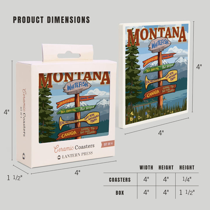 Whitefish, Montana, Sign Destinations, Coasters Coasters Lantern Press 