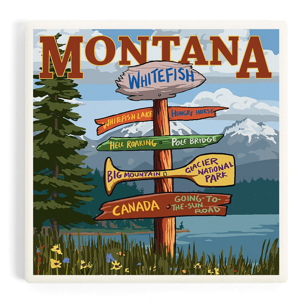 Whitefish, Montana, Sign Destinations, Coasters Coasters Lantern Press Coaster 