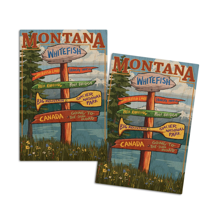 Whitefish, Montana, Sign Destinations, Lantern Press Poster, Wood Signs and Postcards Wood Lantern Press 4x6 Wood Postcard Set 