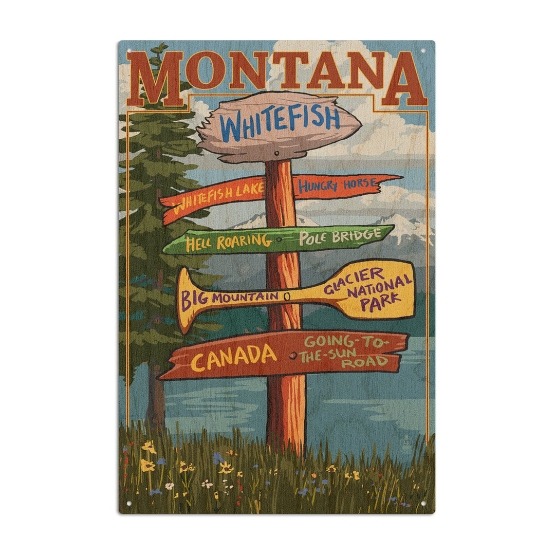 Whitefish, Montana, Sign Destinations, Lantern Press Poster, Wood Signs and Postcards Wood Lantern Press 6x9 Wood Sign 