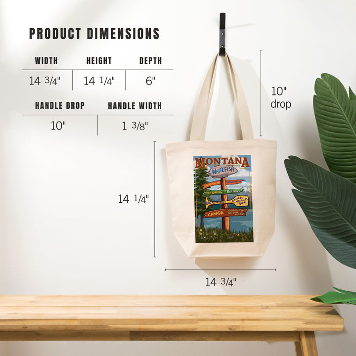 Whitefish, Montana, Sign Destinations, Tote Bag Totes Lantern Press 