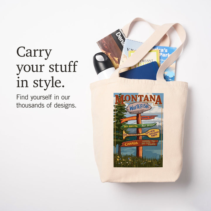 Whitefish, Montana, Sign Destinations, Tote Bag Totes Lantern Press 