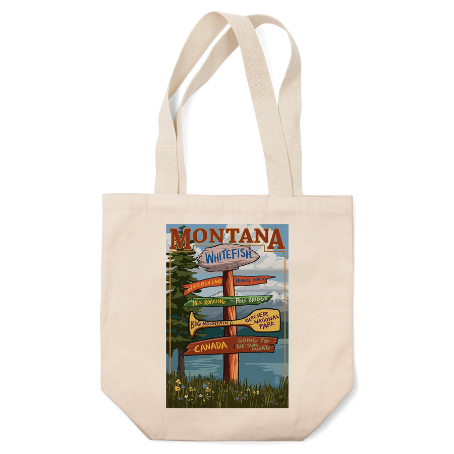 Whitefish, Montana, Sign Destinations, Tote Bag Totes Lantern Press 