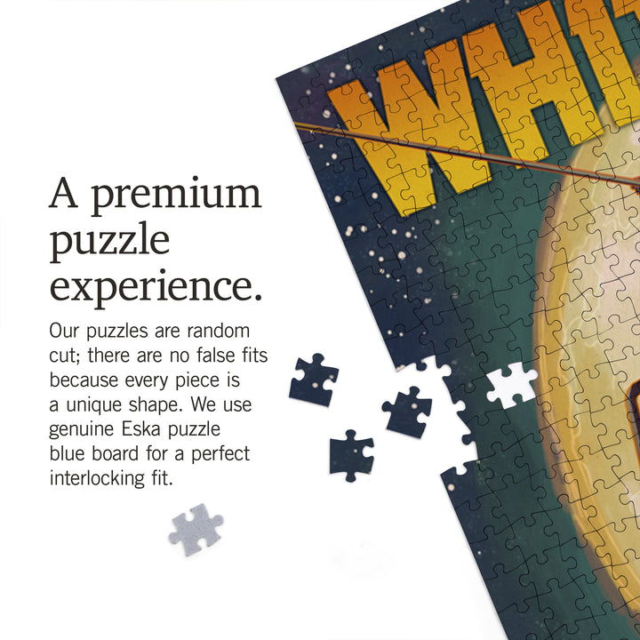 Whitefish, Montana, Ski Lift and Full Moon, Jigsaw Puzzle Puzzle Lantern Press 