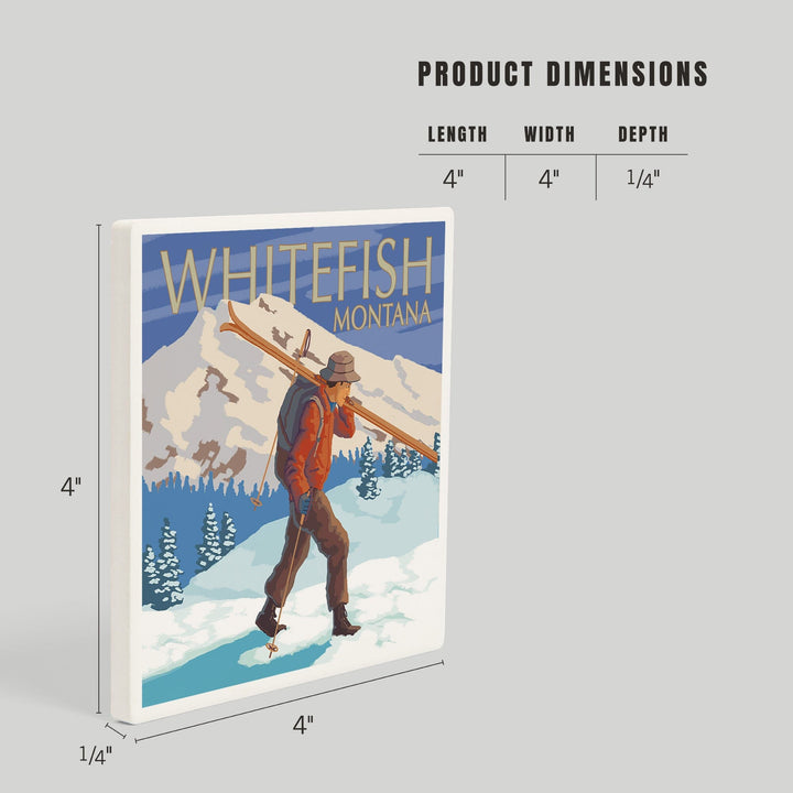 Whitefish, Montana, Skier Carrying, Coasters Coasters Lantern Press 