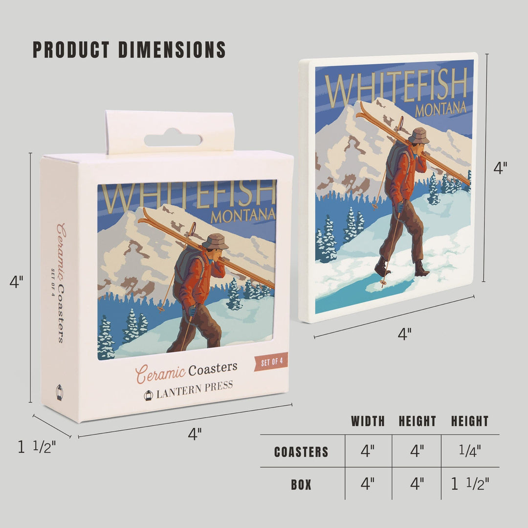 Whitefish, Montana, Skier Carrying, Coasters Coasters Lantern Press 