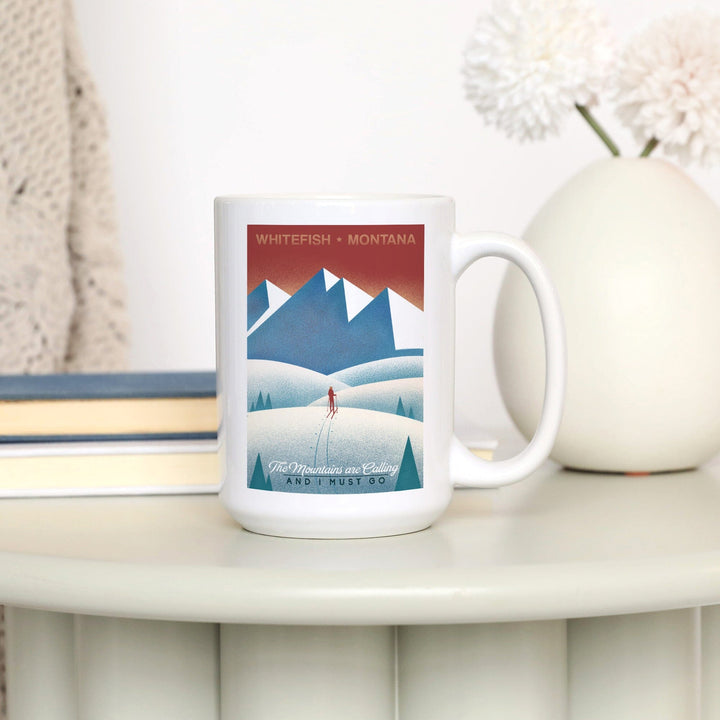 Whitefish, Montana, Skier In the Mountains, Litho, Ceramic Mug Mugs Lantern Press 