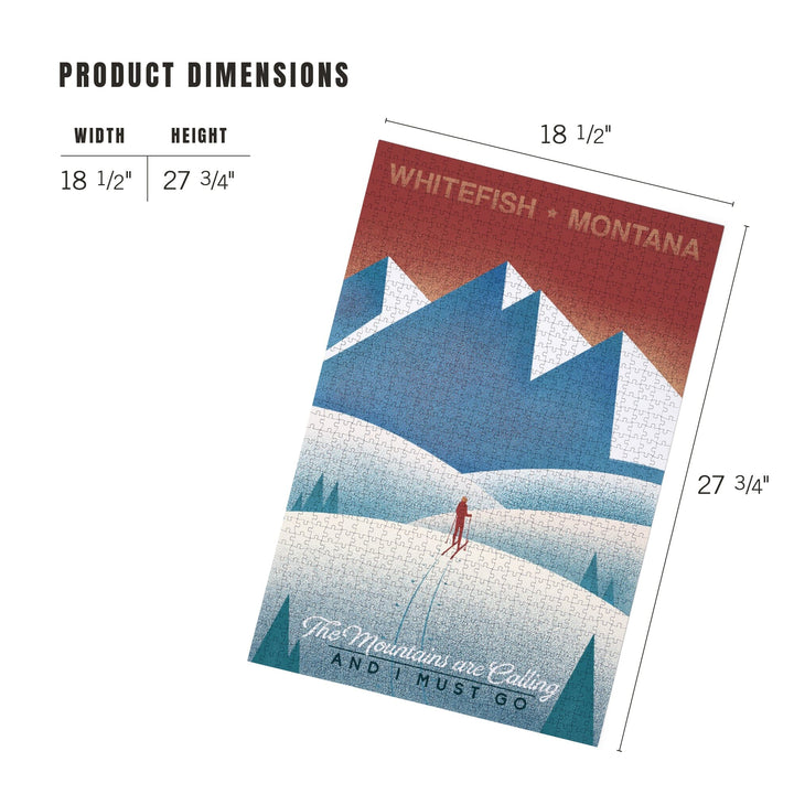 Whitefish, Montana, Skier In the Mountains, Litho, Jigsaw Puzzle Puzzle Lantern Press 