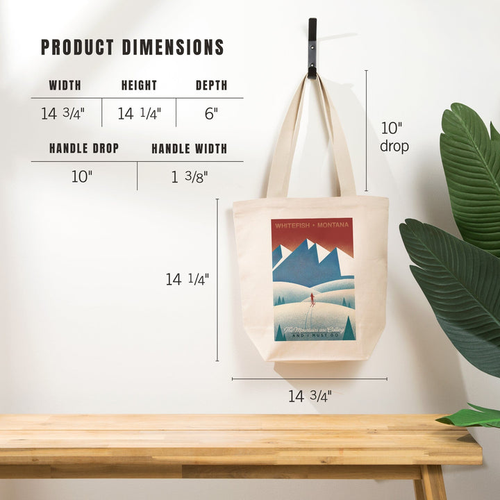 Whitefish, Montana, Skier In the Mountains, Litho, Tote Bag Totes Lantern Press 