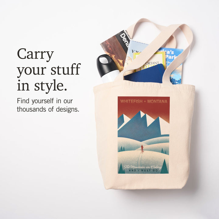 Whitefish, Montana, Skier In the Mountains, Litho, Tote Bag Totes Lantern Press 