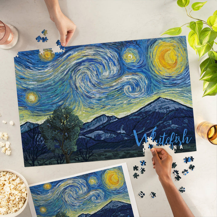 Whitefish, Montana, Starry Night, Jigsaw Puzzle Puzzle Lantern Press 