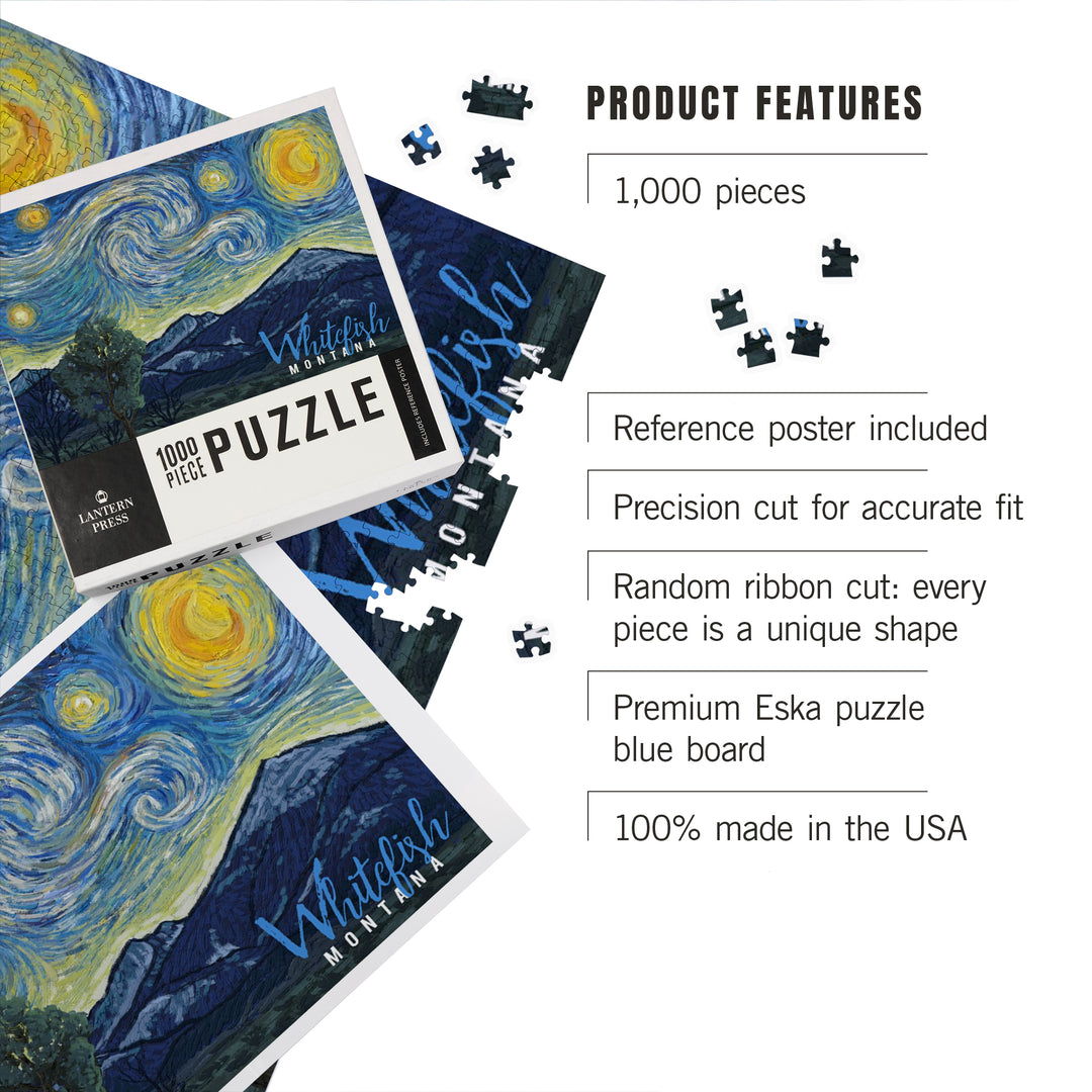 Whitefish, Montana, Starry Night, Jigsaw Puzzle Puzzle Lantern Press 