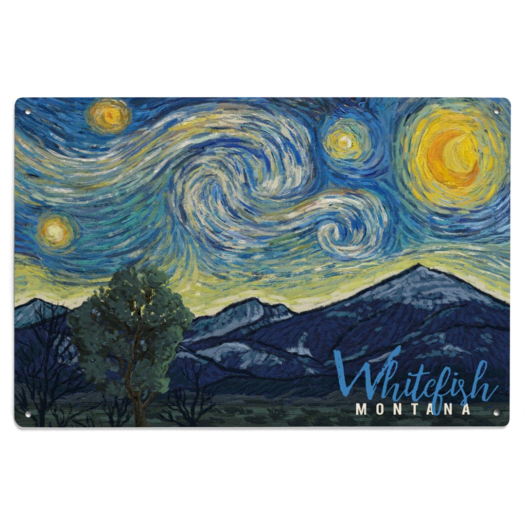 Whitefish, Montana, Starry Night, Lantern Press Artwork, Wood Signs and Postcards Wood Lantern Press 