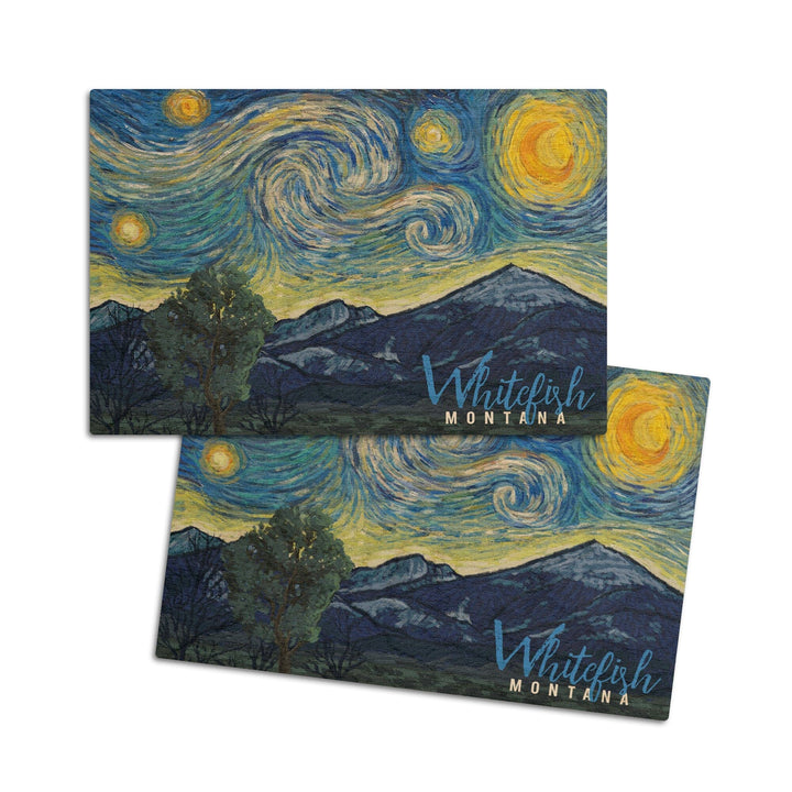 Whitefish, Montana, Starry Night, Lantern Press Artwork, Wood Signs and Postcards Wood Lantern Press 4x6 Wood Postcard Set 