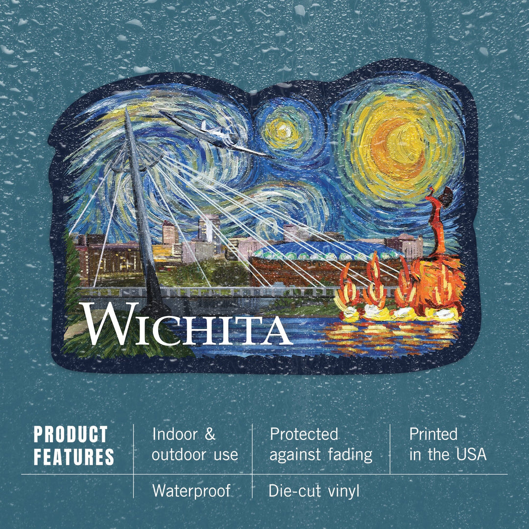 Wichita, Kansas, Starry Night, Contour, Lantern Press Artwork, Vinyl Sticker Sticker Lantern Press 