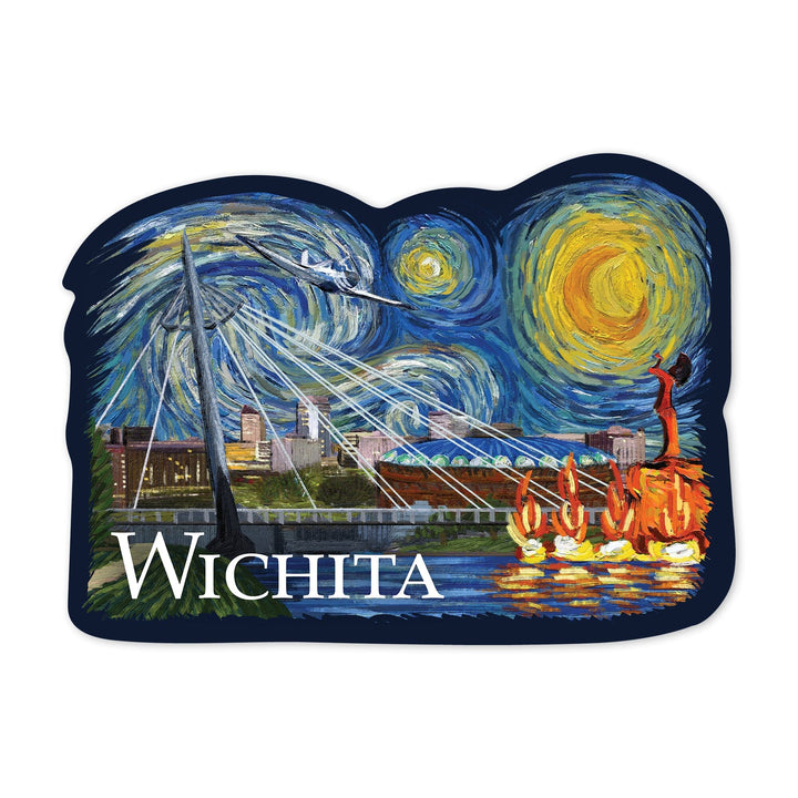 Wichita, Kansas, Starry Night, Contour, Lantern Press Artwork, Vinyl Sticker Sticker Lantern Press 