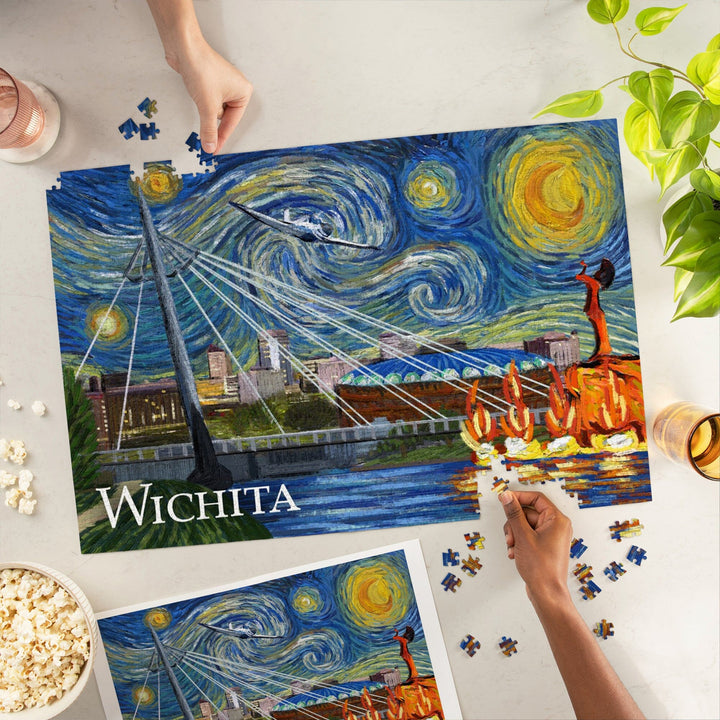 Wichita, Kansas, Starry Night, Jigsaw Puzzle Puzzle Lantern Press 