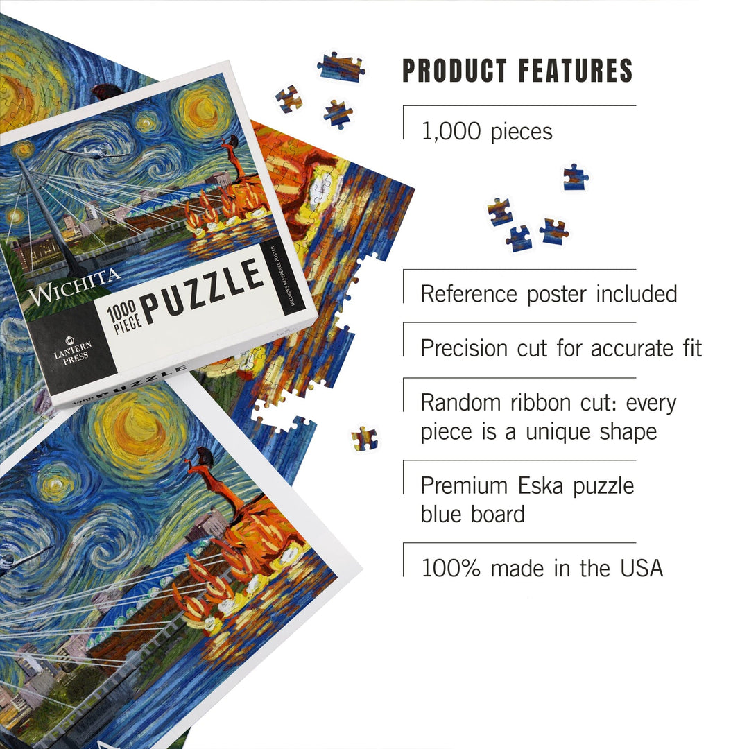 Wichita, Kansas, Starry Night, Jigsaw Puzzle Puzzle Lantern Press 