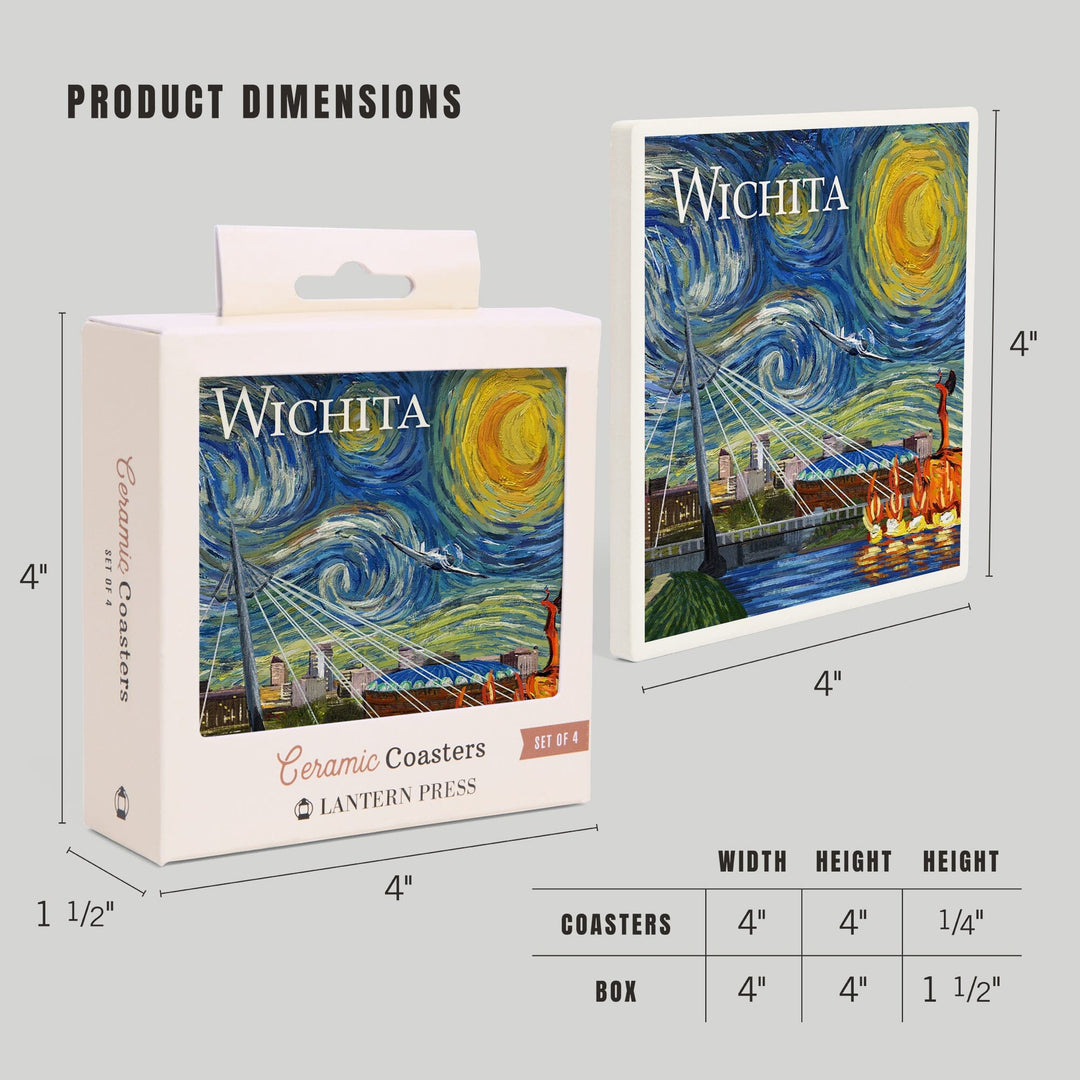 Wichita, Kansas, Starry Night, Lantern Press Artwork, Coaster Set Coasters Lantern Press 