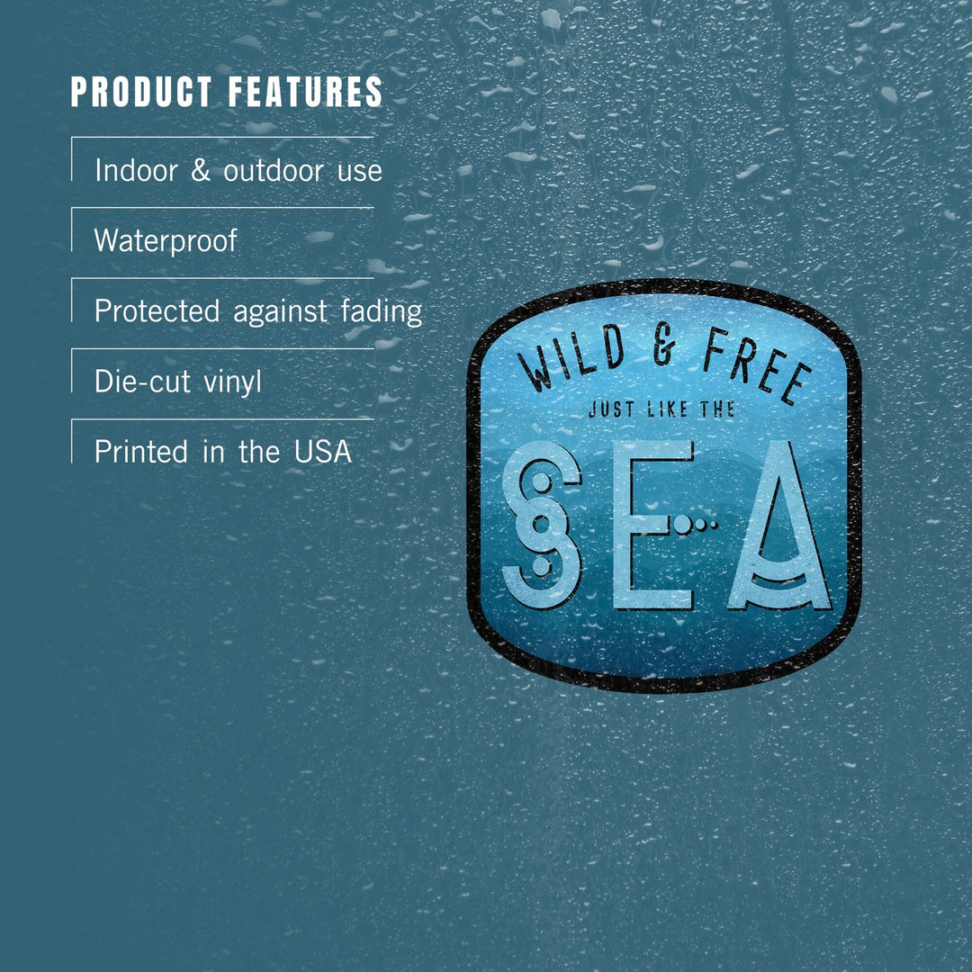 Wild & Free Just Like the Sea, Contour, Lantern Press Artwork, Vinyl Sticker Sticker Lantern Press 