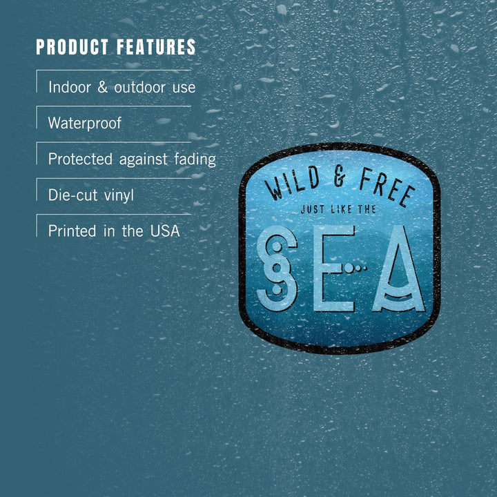 Wild & Free Just Like the Sea, Contour, Lantern Press Artwork, Vinyl Sticker Sticker Lantern Press 