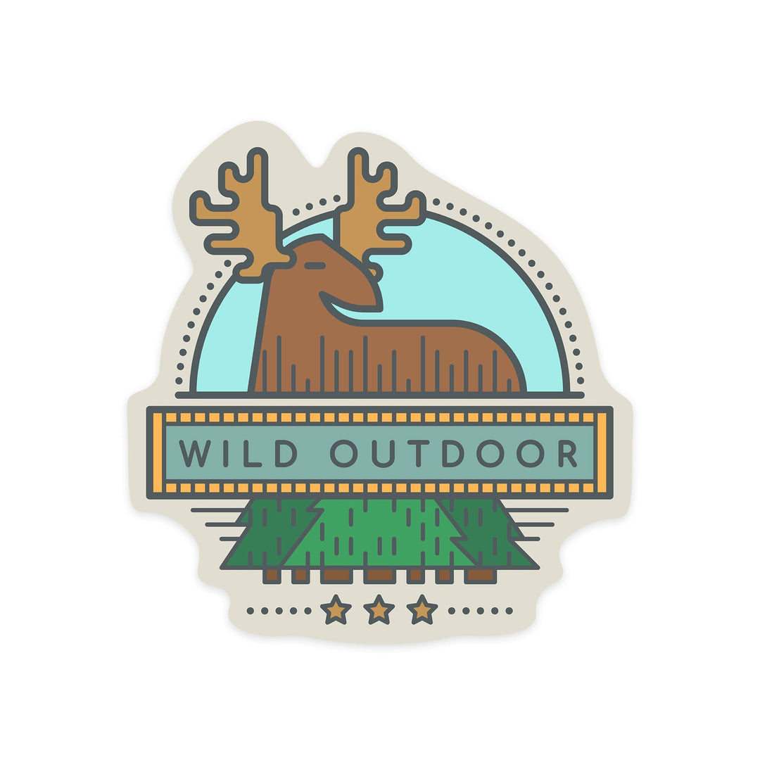 Wild Outdoor, Moose, Retro Style, Contour, Vinyl Sticker Sticker Lantern Press 