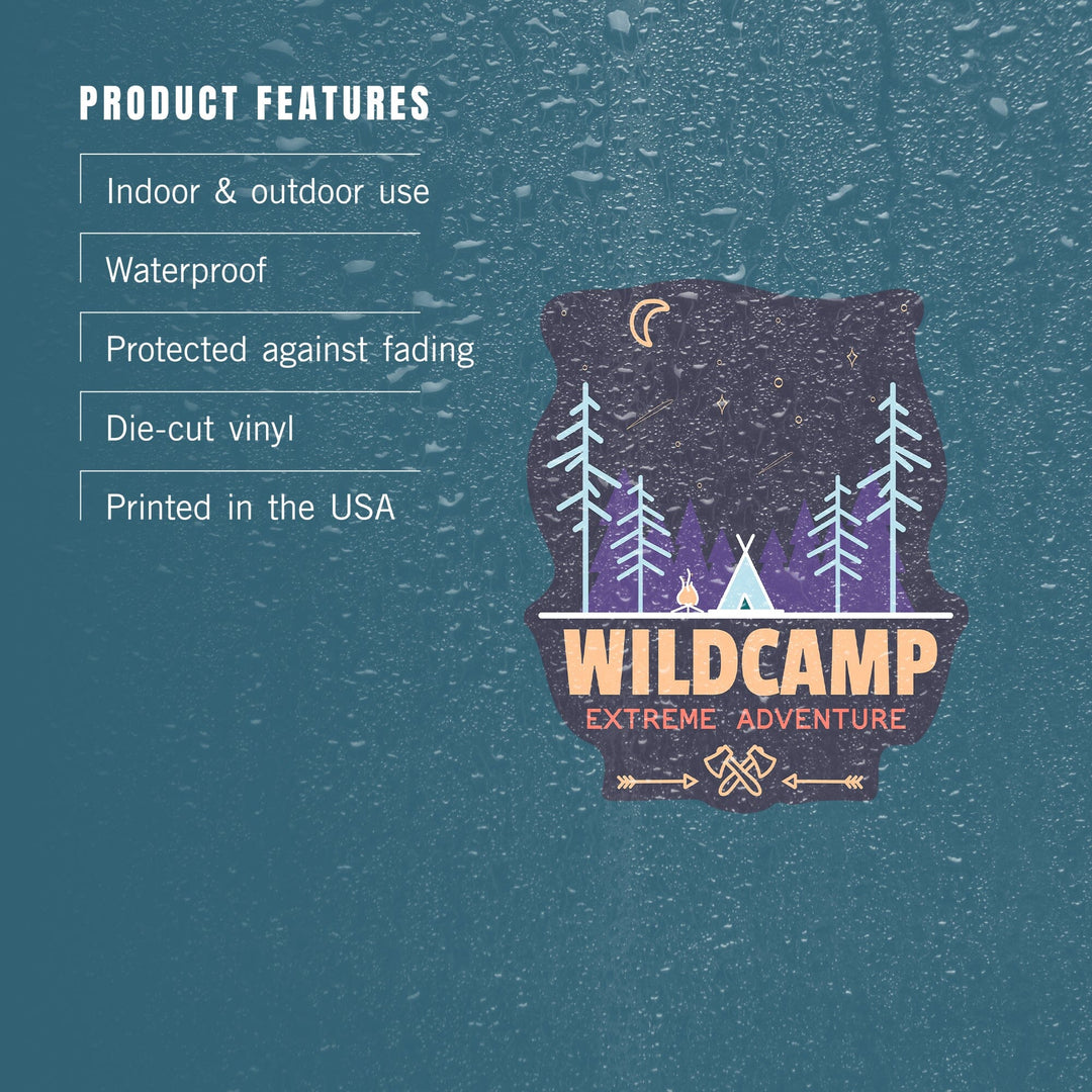 Wildcamp Extreme Adventure, Retro Style, Contour, Vinyl Sticker Sticker Lantern Press 