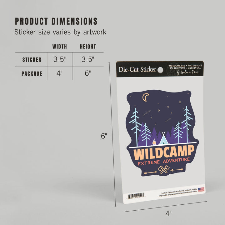 Wildcamp Extreme Adventure, Retro Style, Contour, Vinyl Sticker Sticker Lantern Press 