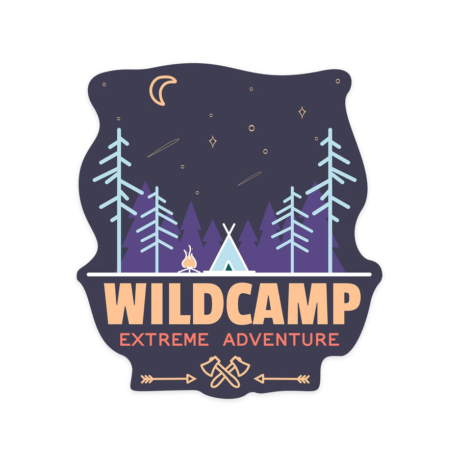 Wildcamp Extreme Adventure, Retro Style, Contour, Vinyl Sticker Sticker Lantern Press 