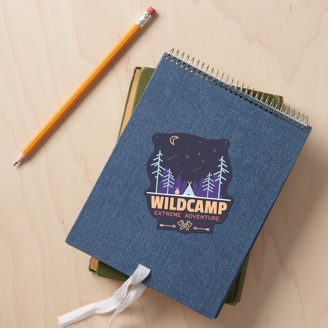 Wildcamp Extreme Adventure, Retro Style, Contour, Vinyl Sticker Sticker Lantern Press 