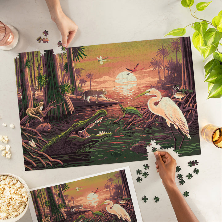 Wildlife Utopia, Marshlands, Jigsaw Puzzle Puzzle Lantern Press 