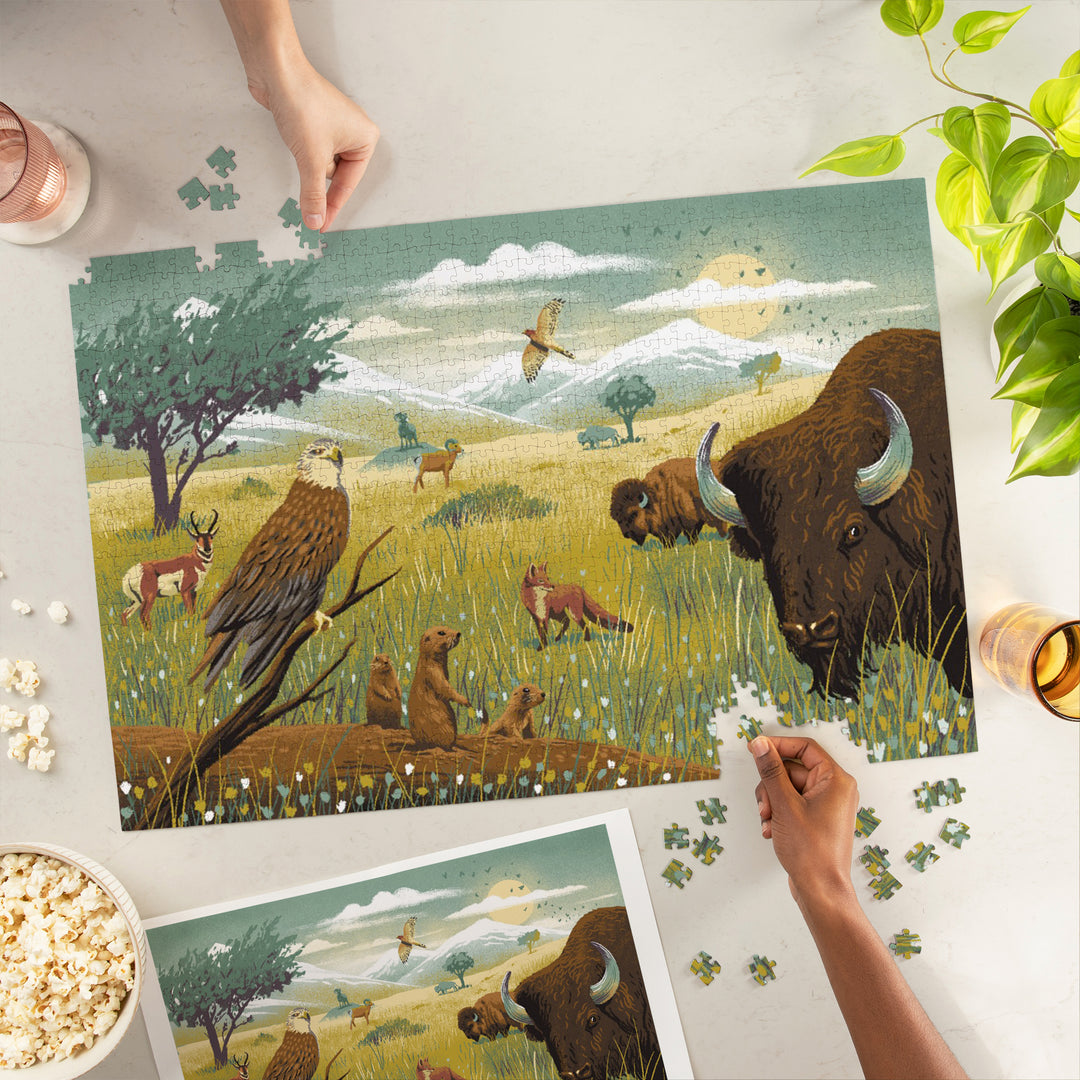 Wildlife Utopia, Prairie, Jigsaw Puzzle Puzzle Lantern Press 