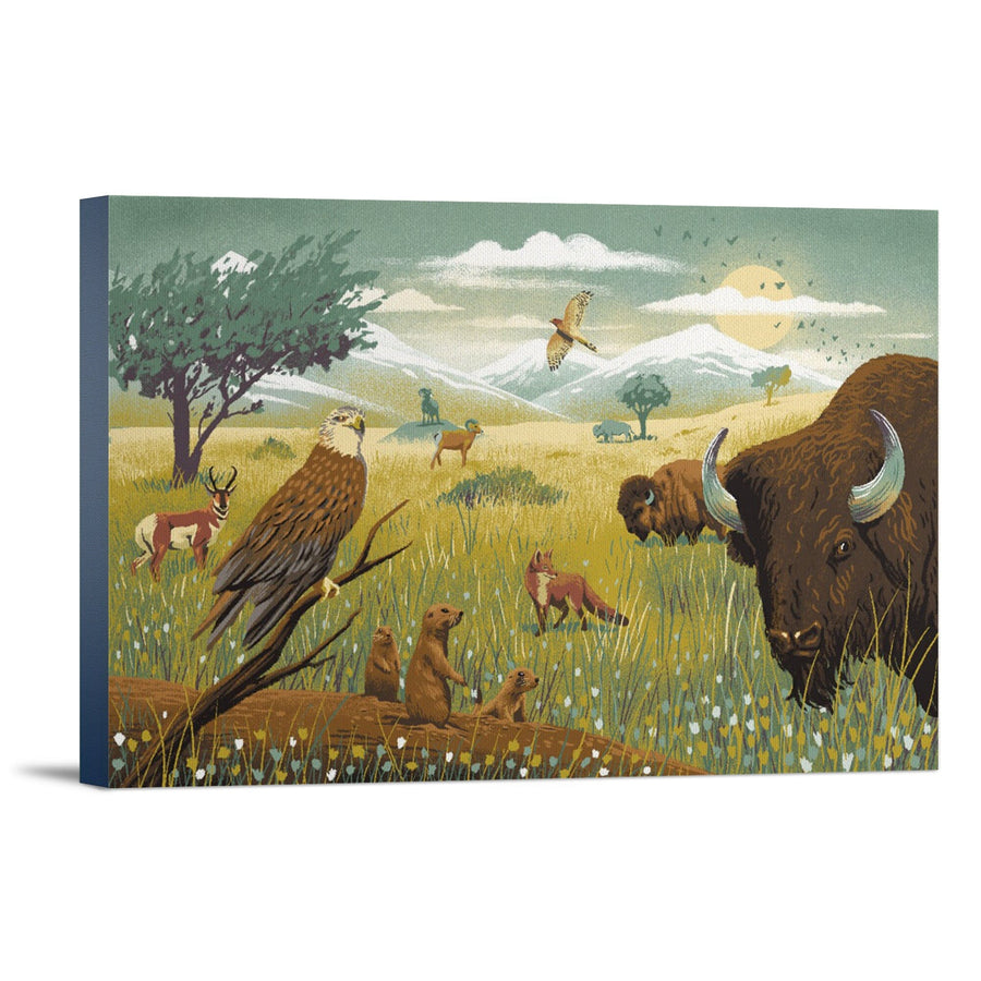 Wildlife Utopia, Prairie, Stretched Canvas Canvas Lantern Press 