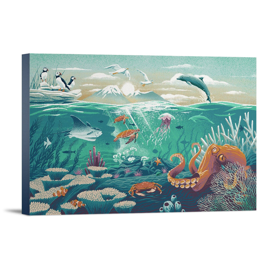 Wildlife Utopia, Seascape, Stretched Canvas Canvas Lantern Press 