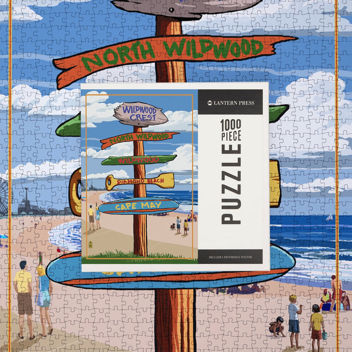 Wildwood Crest, New Jersey, Destinations Sign, Jigsaw Puzzle Puzzle Lantern Press 