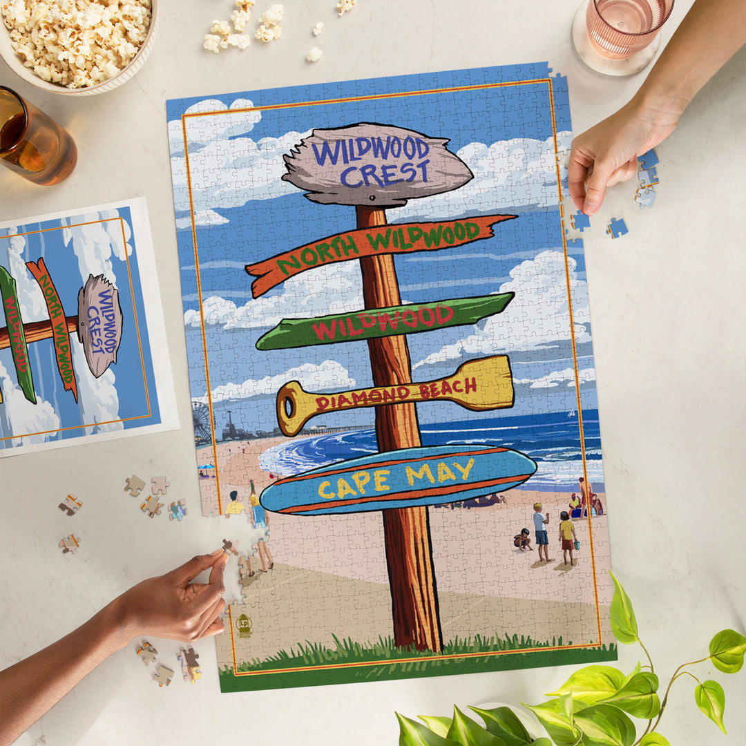 Wildwood Crest, New Jersey, Destinations Sign, Jigsaw Puzzle Puzzle Lantern Press 