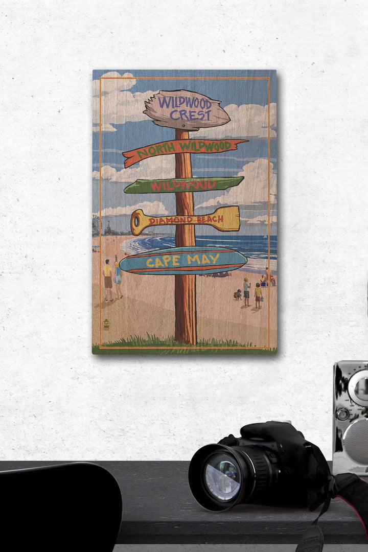 Wildwood Crest, New Jersey, Destinations Sign, Lantern Press Artwork, Wood Signs and Postcards Wood Lantern Press 12 x 18 Wood Gallery Print 