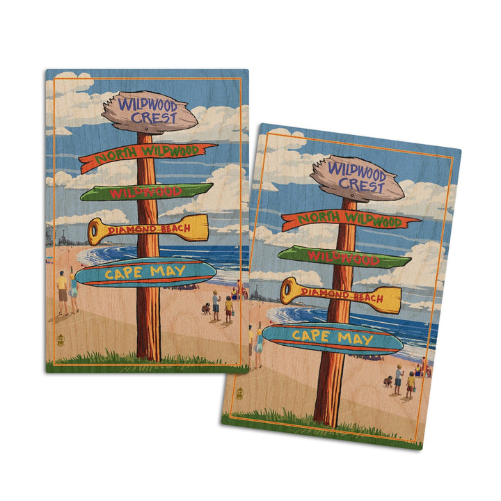 Wildwood Crest, New Jersey, Destinations Sign, Lantern Press Artwork, Wood Signs and Postcards Wood Lantern Press 4x6 Wood Postcard Set 