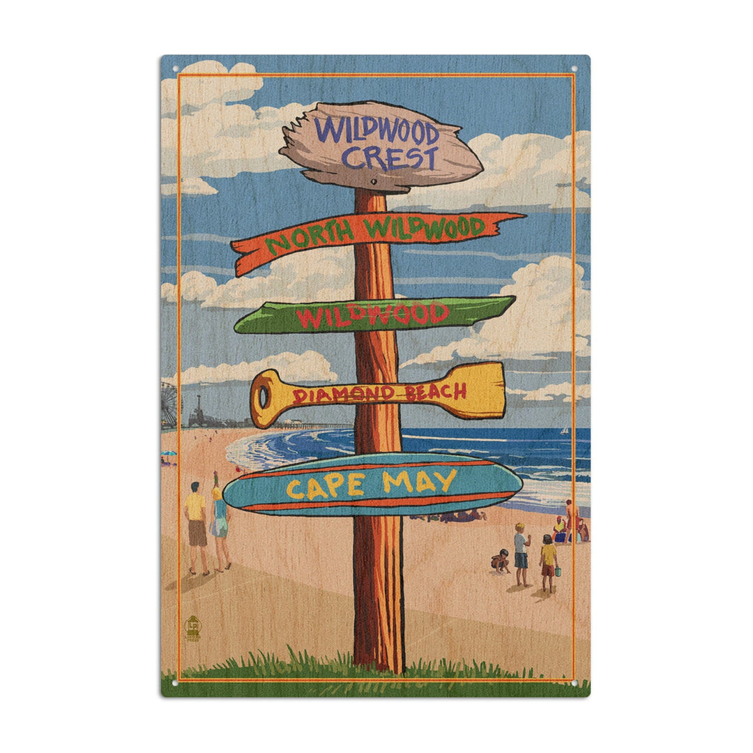 Wildwood Crest, New Jersey, Destinations Sign, Lantern Press Artwork, Wood Signs and Postcards Wood Lantern Press 6x9 Wood Sign 