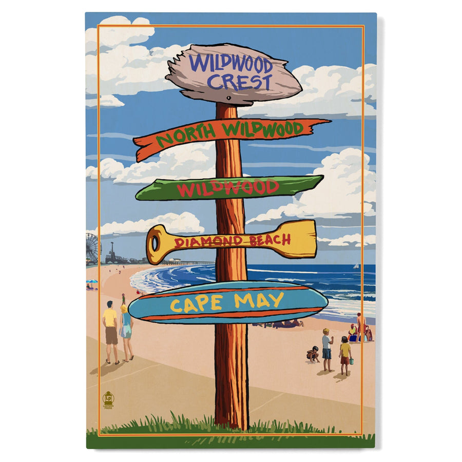 Wildwood Crest, New Jersey, Destinations Sign, Lantern Press Artwork, Wood Signs and Postcards Wood Lantern Press 