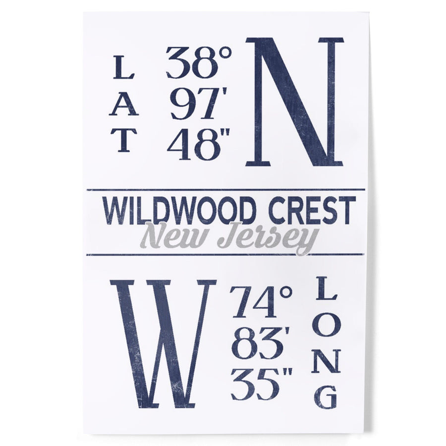 Wildwood Crest, New Jersey, Latitude and Longitude (Blue), Art & Giclee Prints Art Lantern Press 