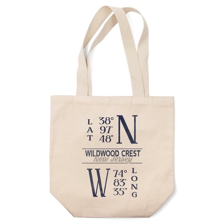 Wildwood Crest, New Jersey, Latitude and Longitude (Blue), Tote Bag Totes Lantern Press 