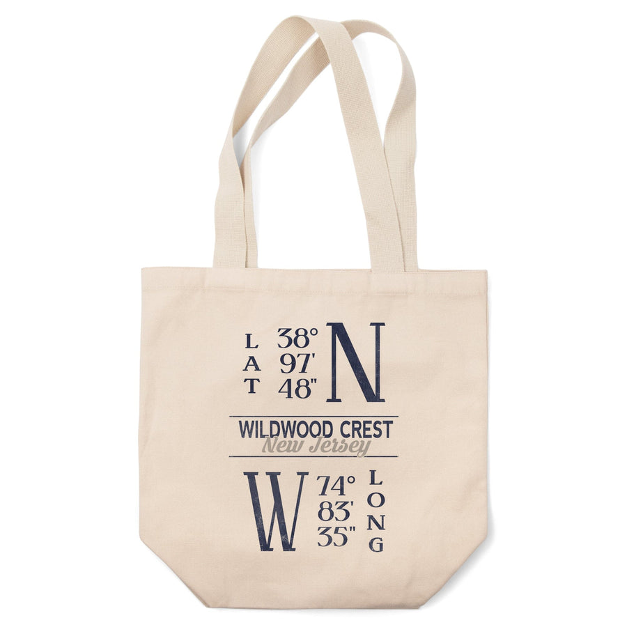Wildwood Crest, New Jersey, Latitude and Longitude (Blue), Tote Bag Totes Lantern Press 
