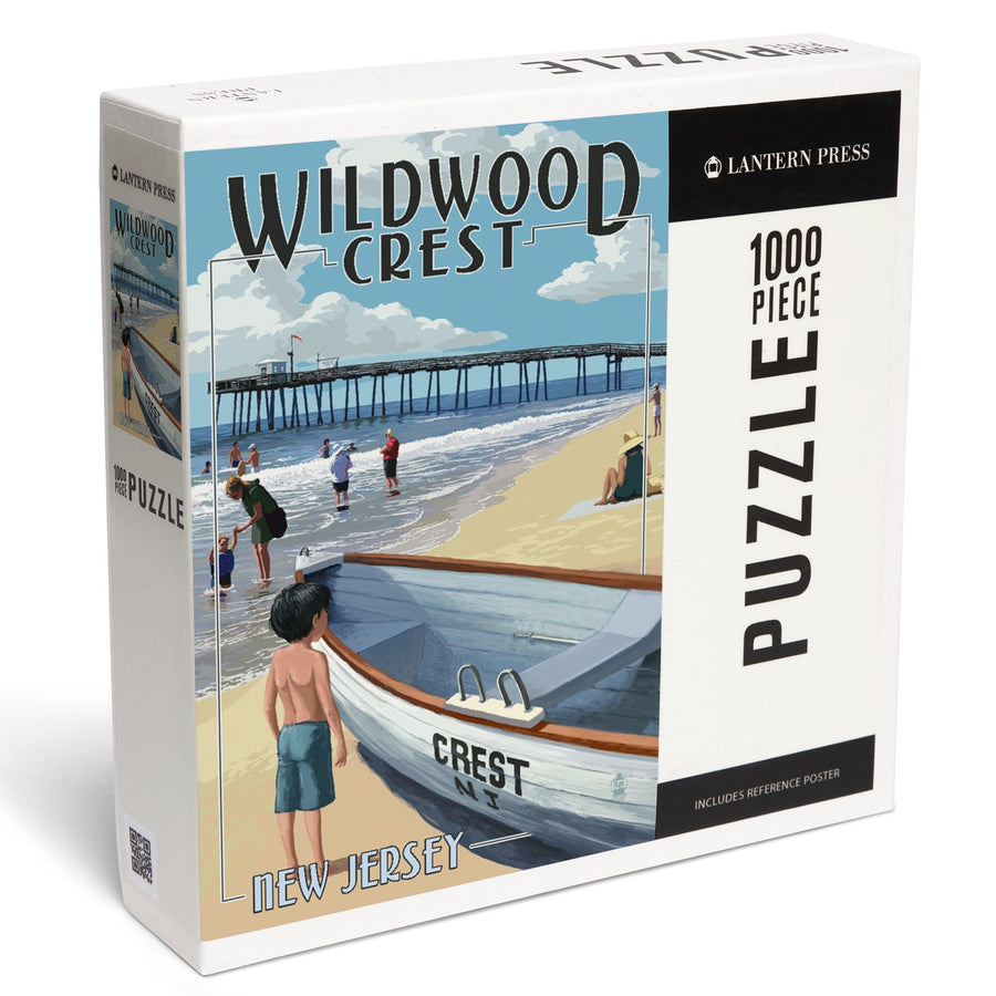 Wildwood Crest, New Jersey, Lifeboat and Pier, Jigsaw Puzzle Puzzle Lantern Press 